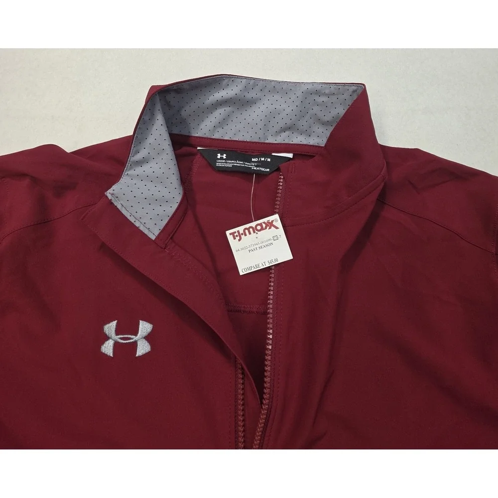Under Armour Jacket Mens M Gray Maroon‎ Full Zip Water-Resistant Windbreaker